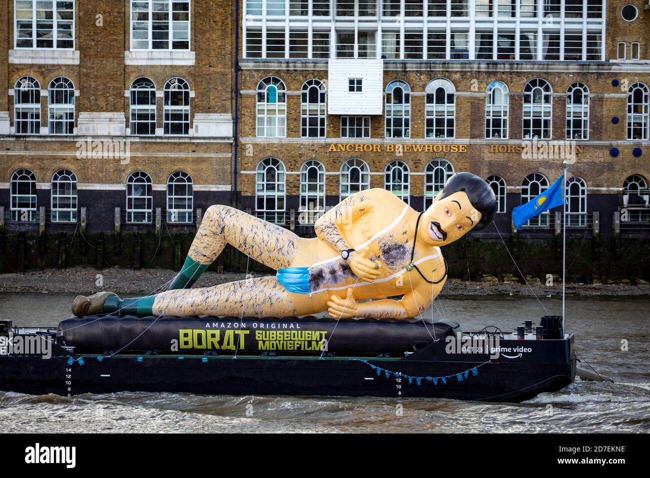 pic shows:  Borat inflatable goes down the Thames in London to promote Borat 2  Past City Hall where Sadiq `Khan resides     Picture by Gavin Rodgers/ Stock Photo